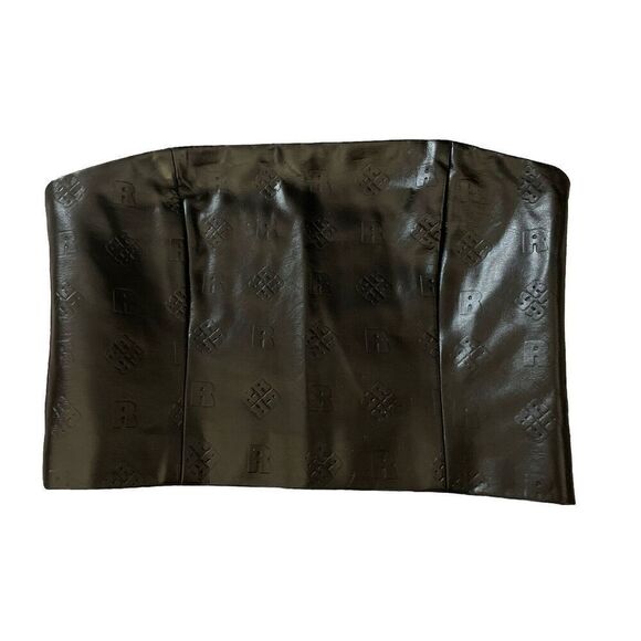 ROTATE BIRGER CHRISTENSEN Emili Crop Top Faux Leather Black Logo-Embossed Size 4 - Picture 3 of 6